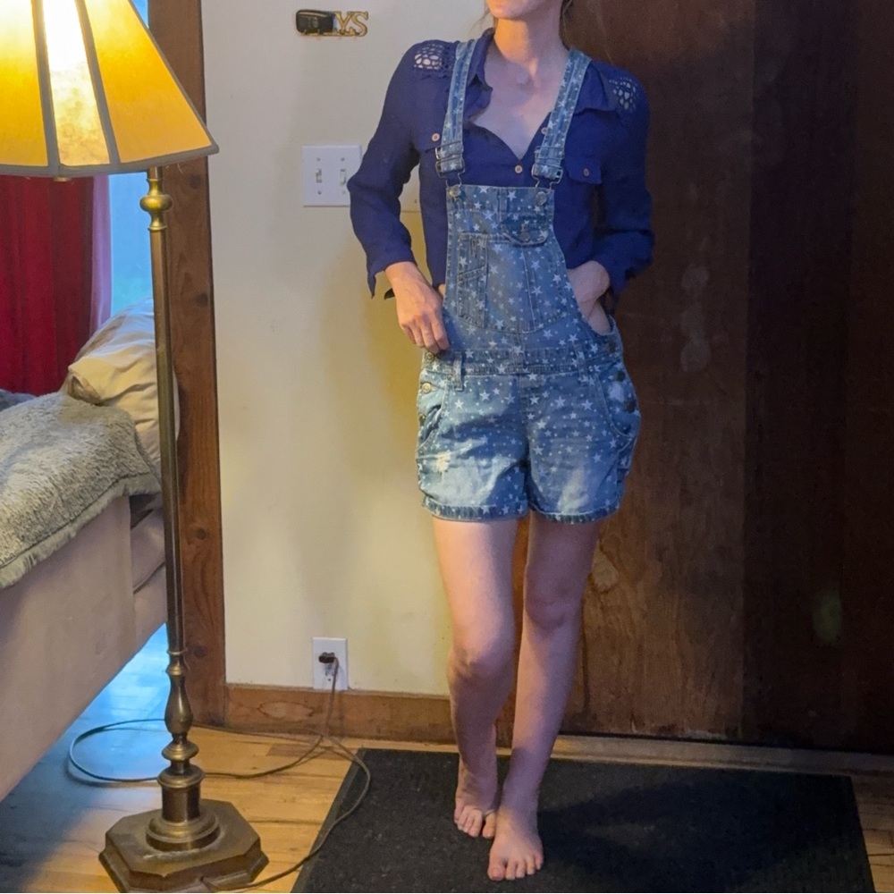 Blue Denim Overalls Shorts